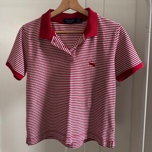 Nantucket 100% Cotton Red and White Striped Polo Shirt with Embroidered Logo